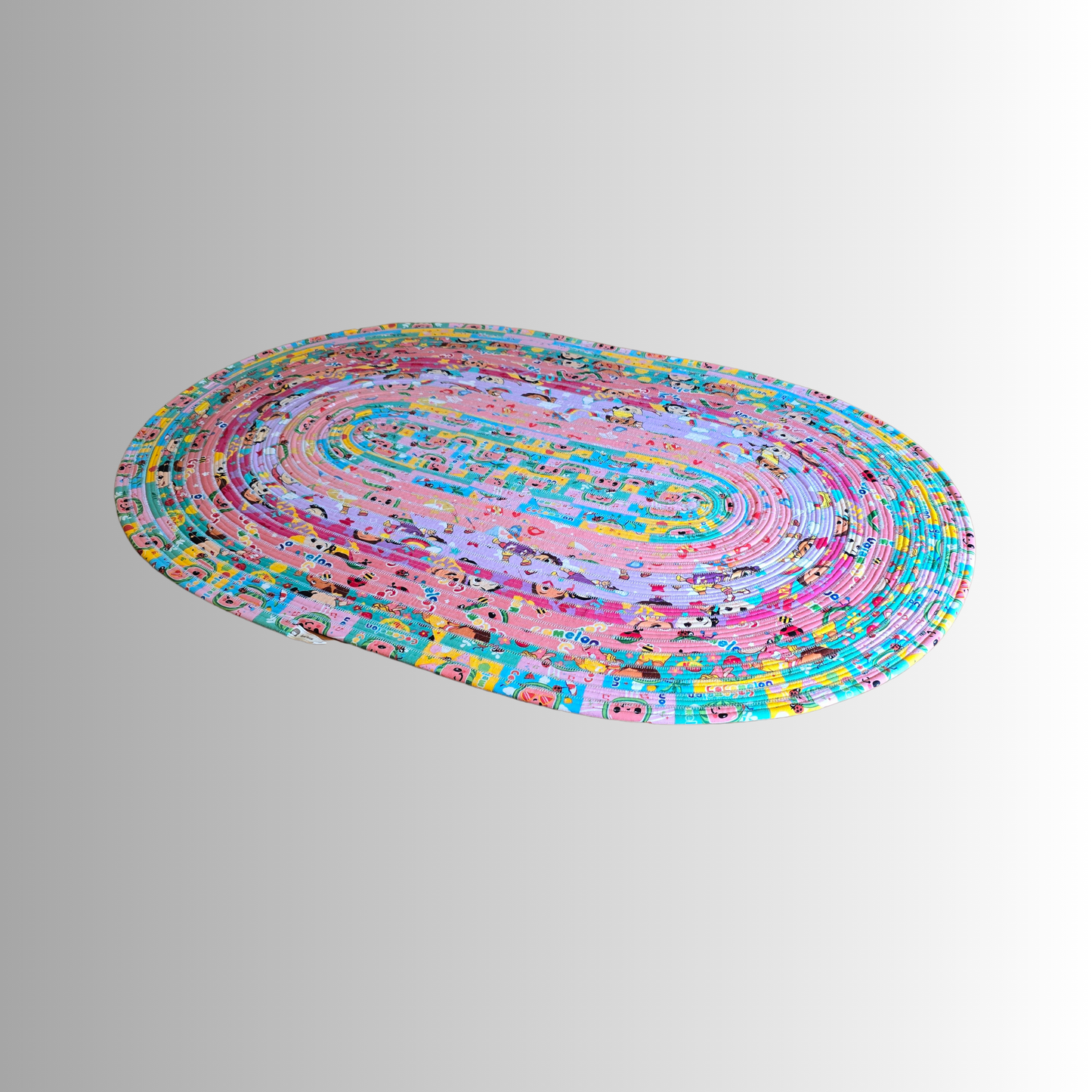Cocomelon Handmade Oval Jelly Roll Rug in Pink