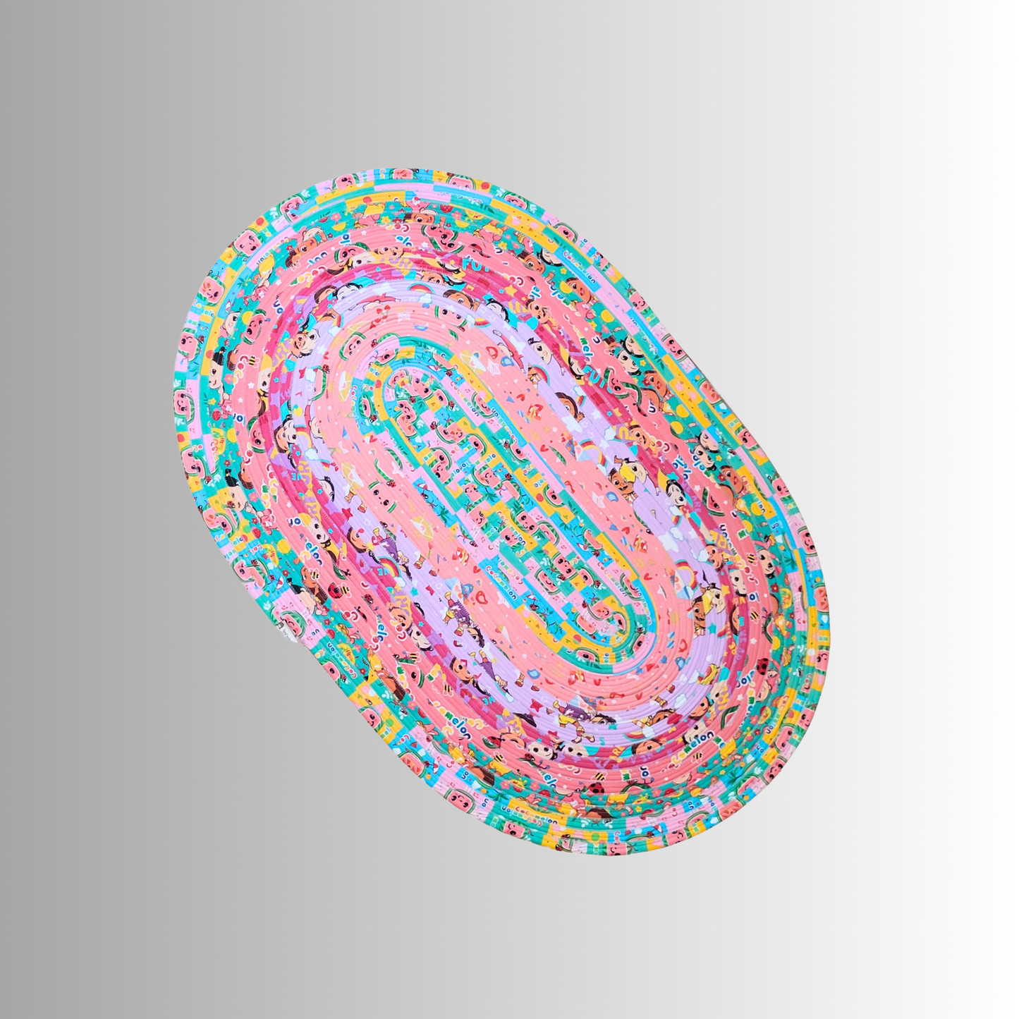 Cocomelon Handmade Oval Jelly Roll Rug in Pink