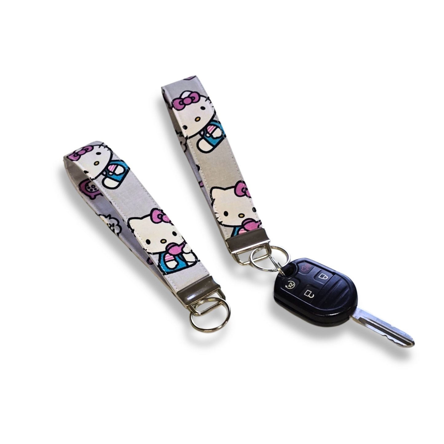 Hello Kitty Cute Keychain Fob Wristlet in Light Grey