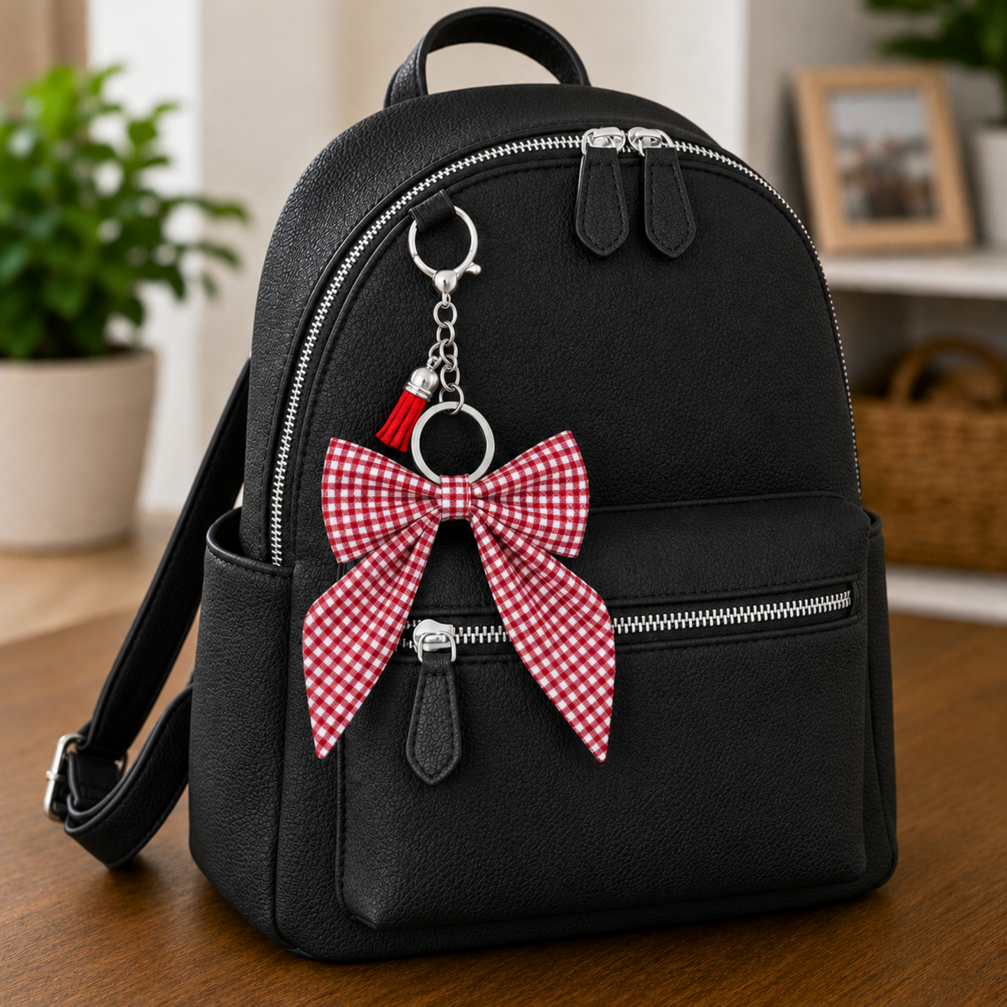 Bow Purse Charm in Country Red and Tan Gingham