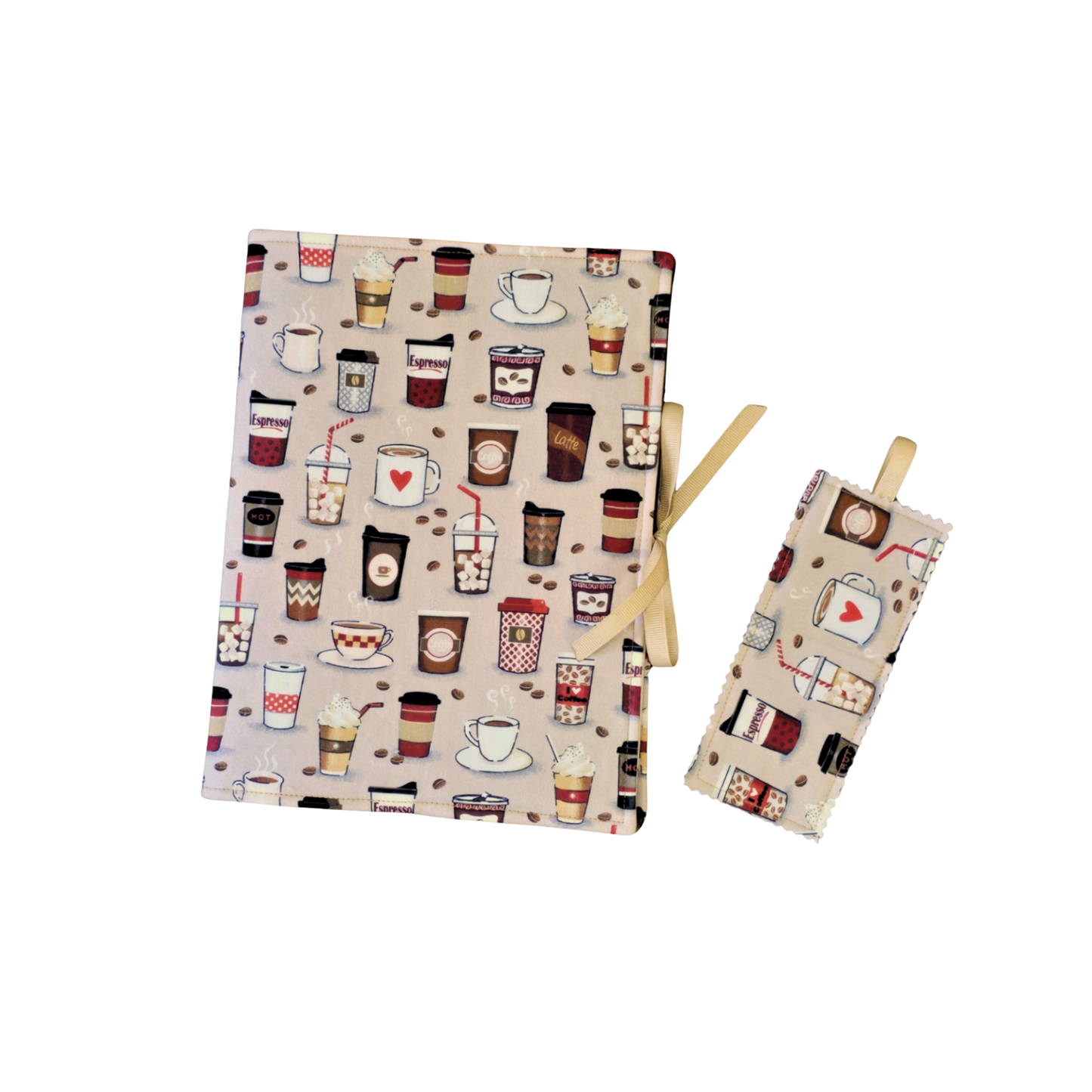 Coffee Lover Composition Notebook Cover in Tan Latte Print