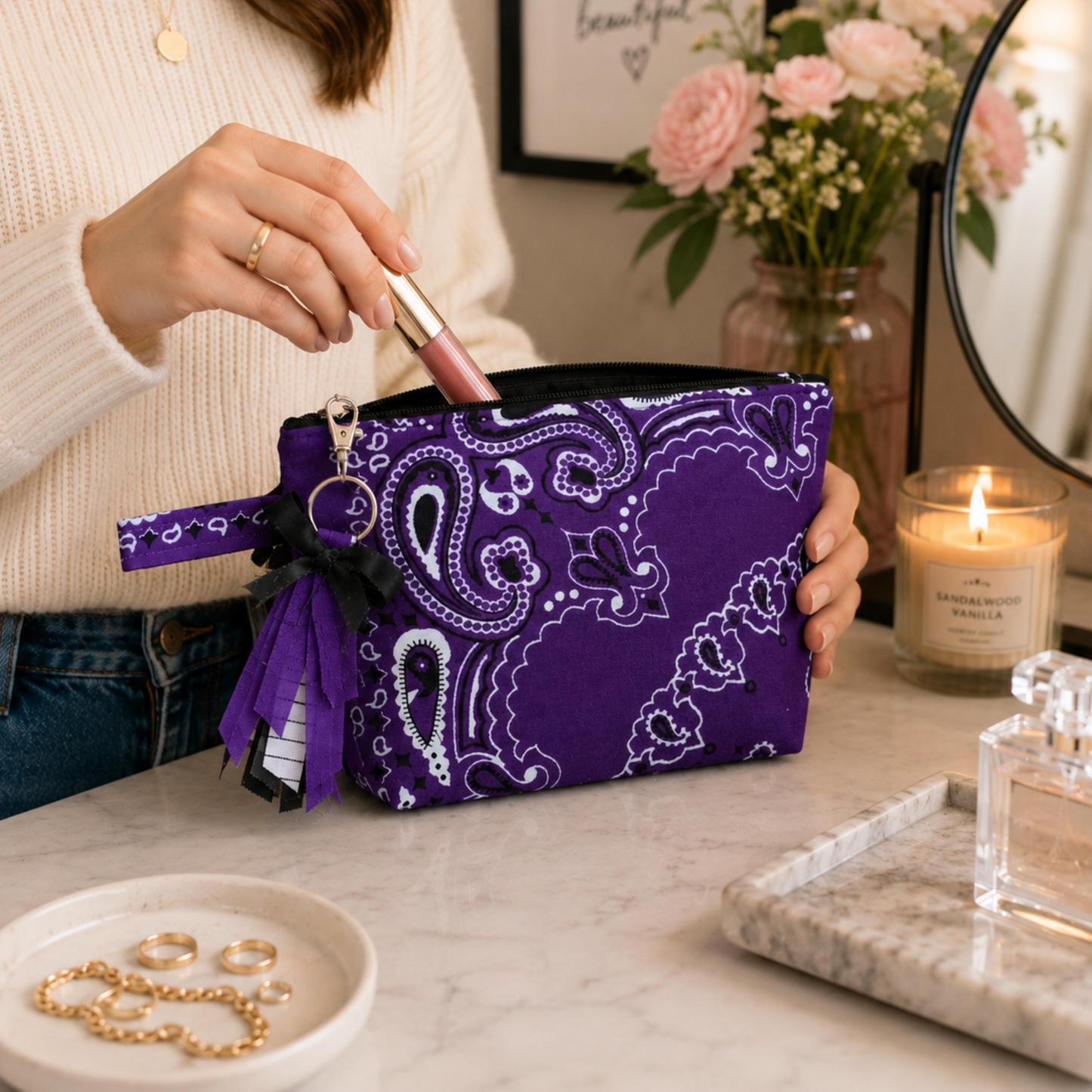 Purple Bandana Zipper Bag with Boxed Corners - Makeup/ Travel Bag