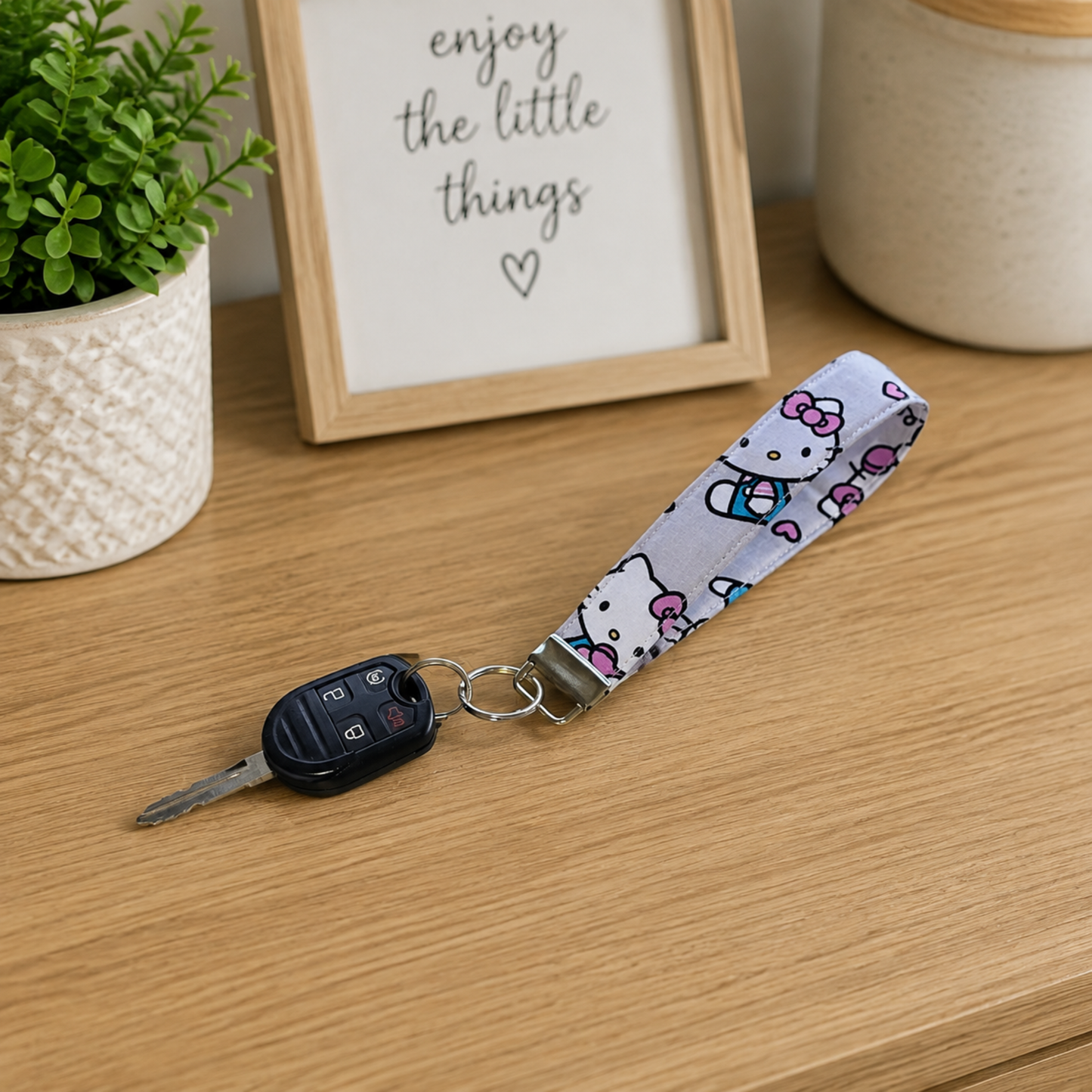 Hello Kitty Fabric Keychain Wristlet in Light Gray