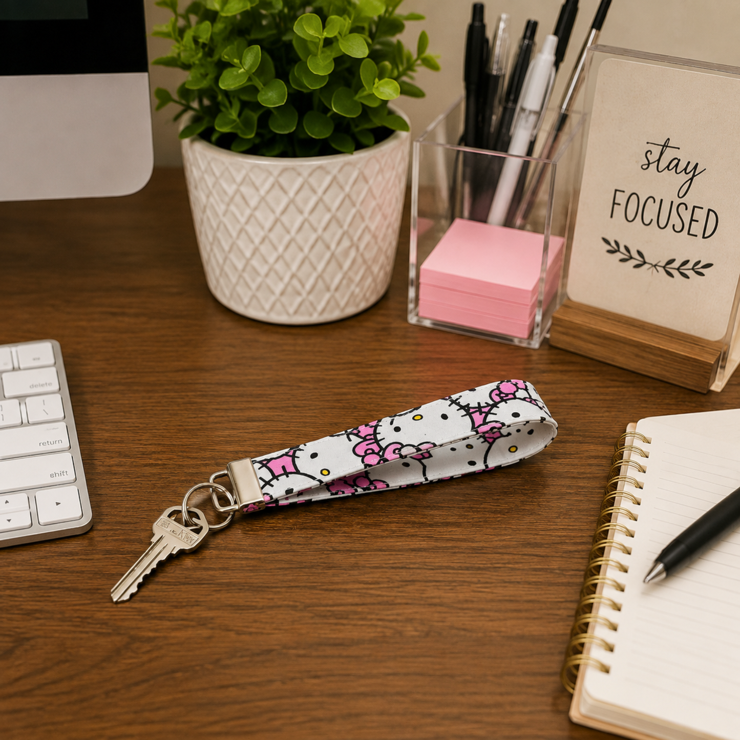 Hello Kitty Fabric Keychain Wristlet in Faces Repeat