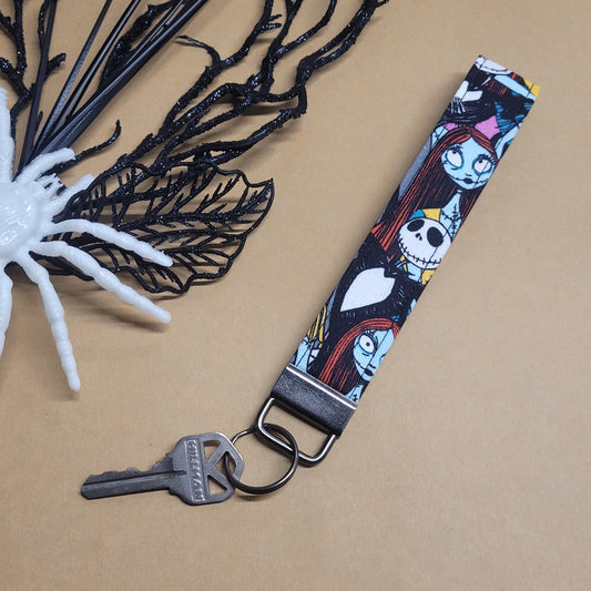 Jack & Sally Keychain, Fabric Nightmare Before Christmas Wrist Lanyard, Jack Skellington Wristlet Halloween Key Strap