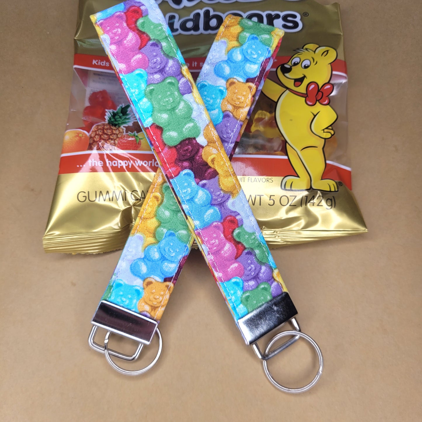 Gummy Bear Keychain, Fabric Candy Wristlet Keychain Strap for Keys, Gummy Candy Lover Keyring