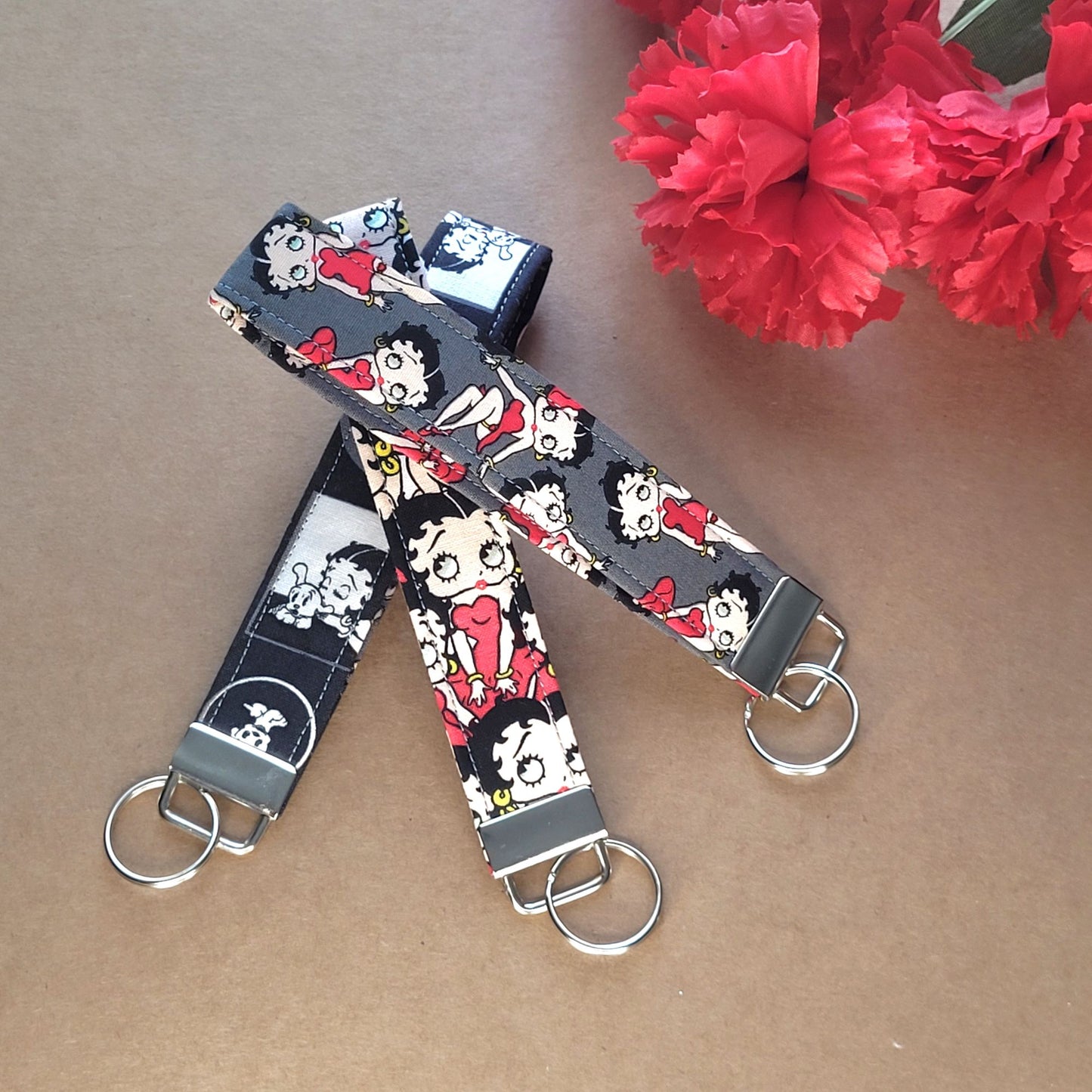 Betty Boop Keychains, Fabric Keychain Fob, Retro Keychain Wristlet, Betty Keychain Strap for Keys, Cartoon Classic Key Holder