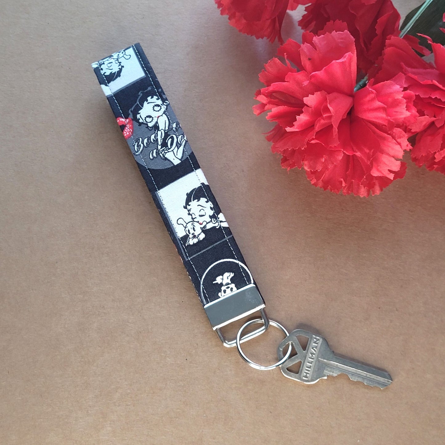 Betty Boop Keychains, Fabric Keychain Fob, Retro Keychain Wristlet, Betty Keychain Strap for Keys, Cartoon Classic Key Holder