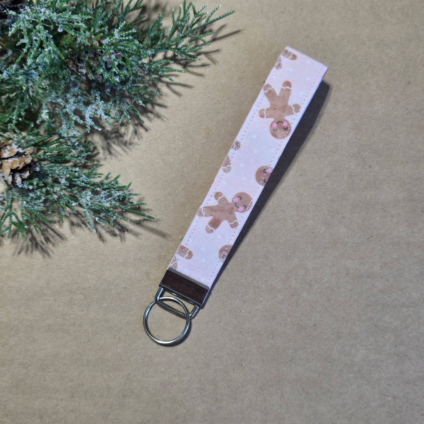 Gingerbread Wristlet Pink Christmas Key Strap Keychain