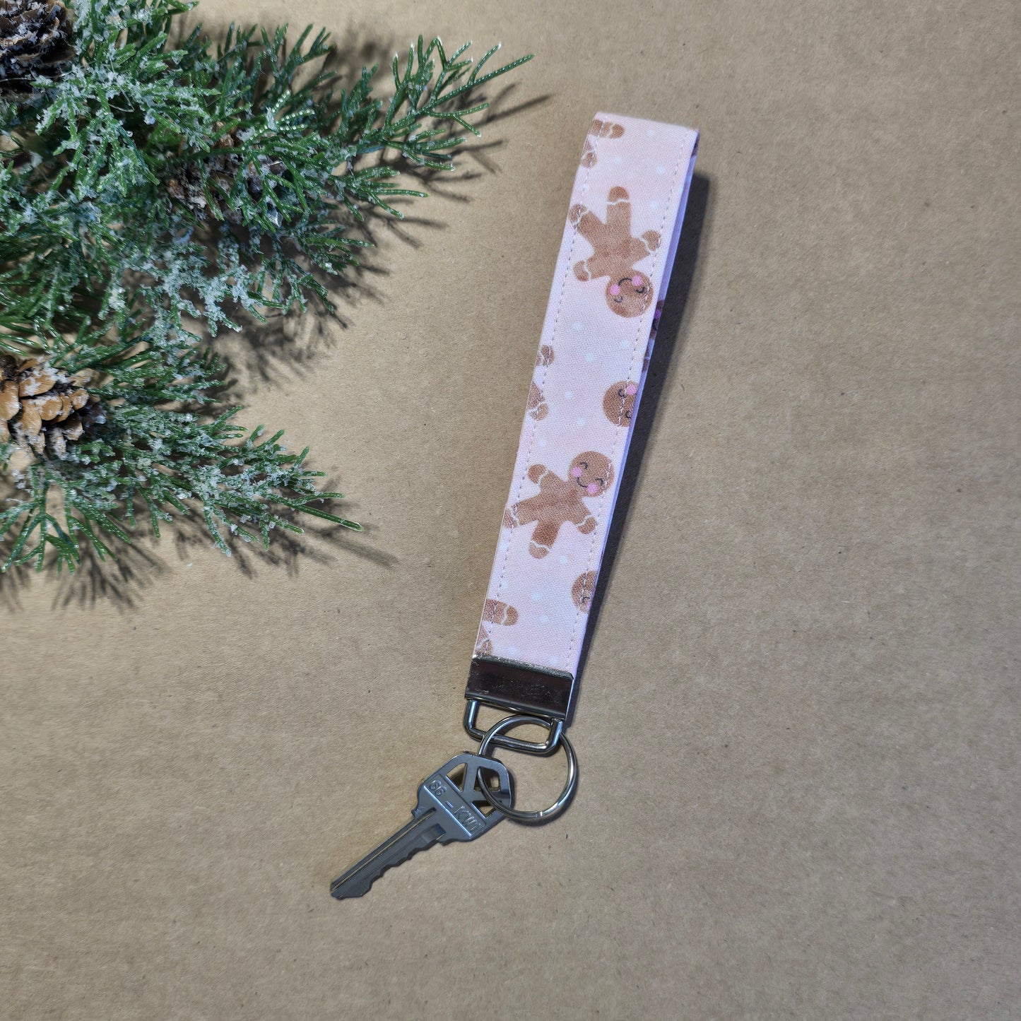 Gingerbread Wristlet Pink Christmas Key Strap Keychain