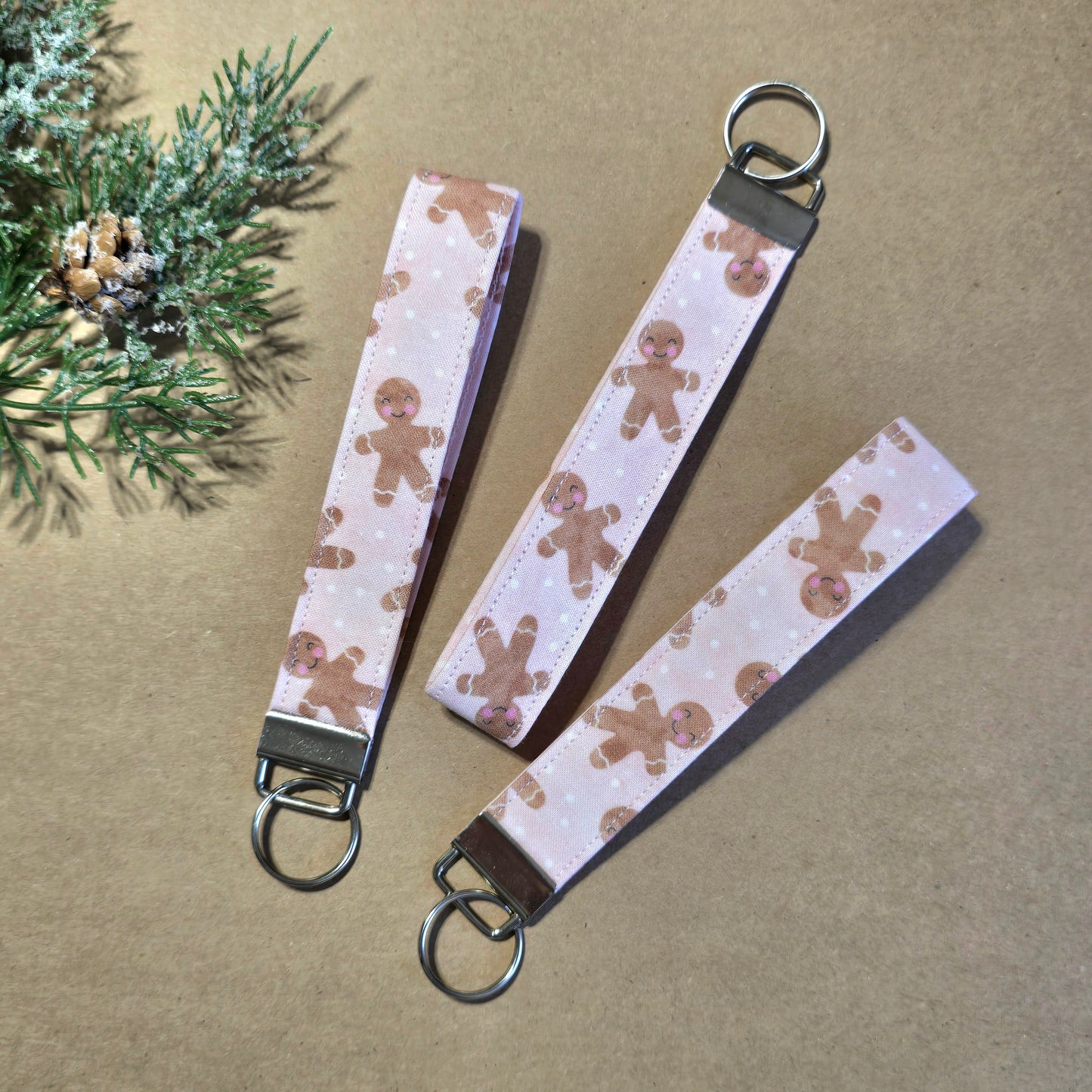 Gingerbread Wristlet Pink Christmas Key Strap Keychain