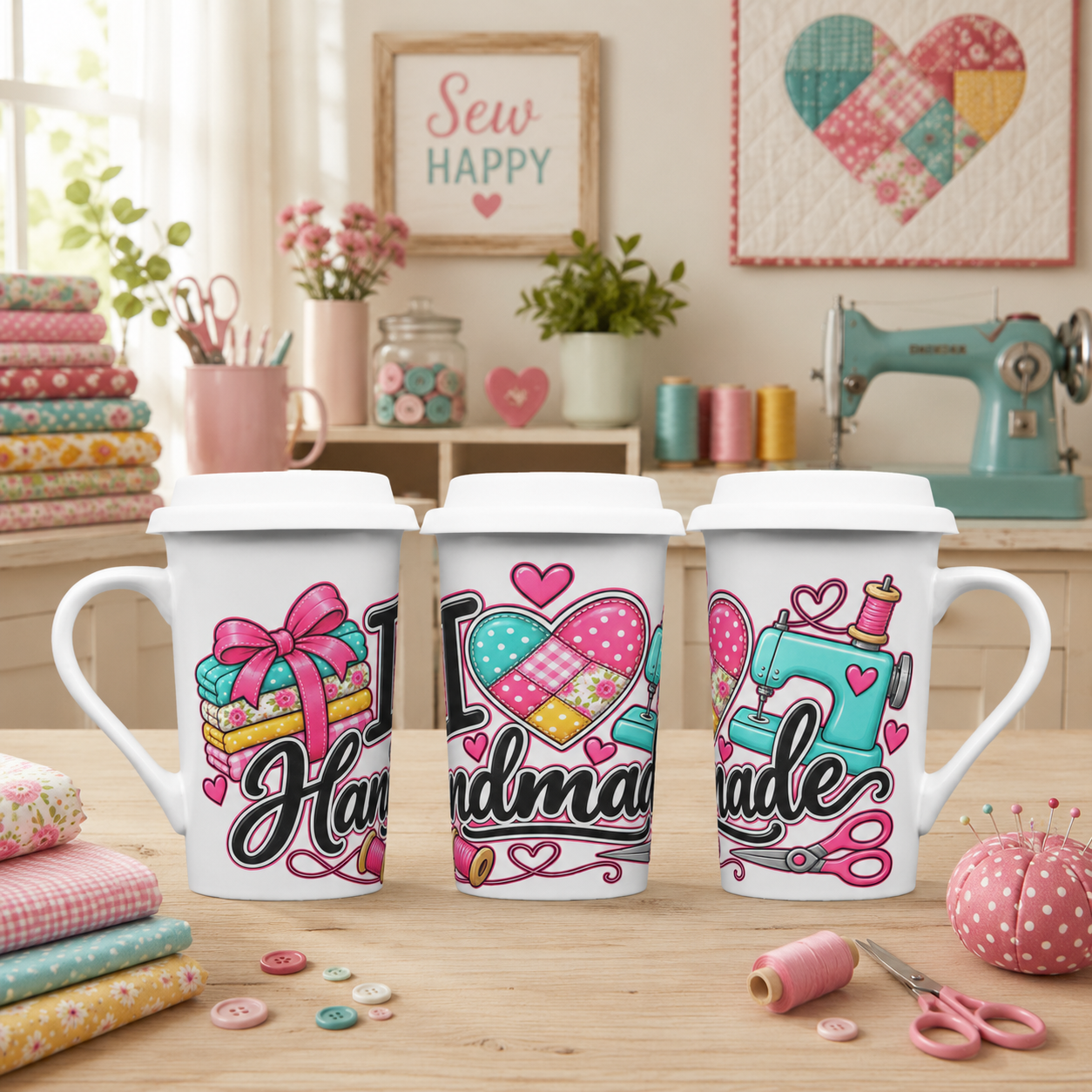 Exclusive "I Heart Handmade" 16oz Ceramic Grande Mug with Lid