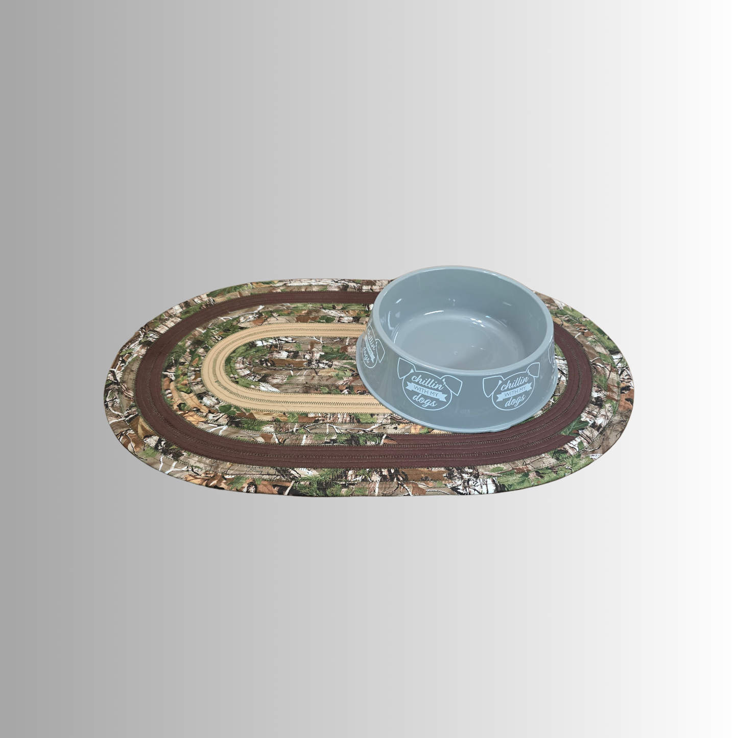 Green RT Camo Pet Feeding Mat Jelly Roll Pet Bowl Rug