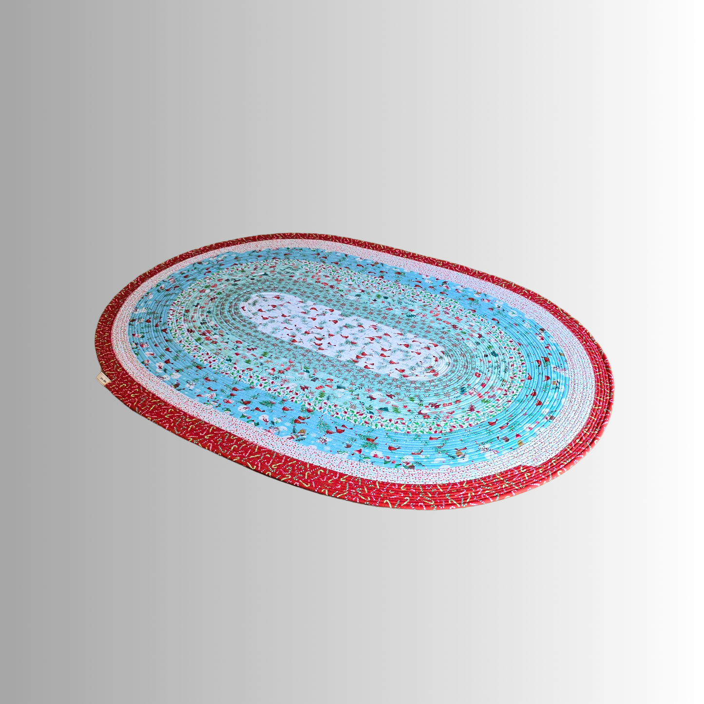 Cozy Christmas Holiday Handmade Oval Jelly Roll Rug