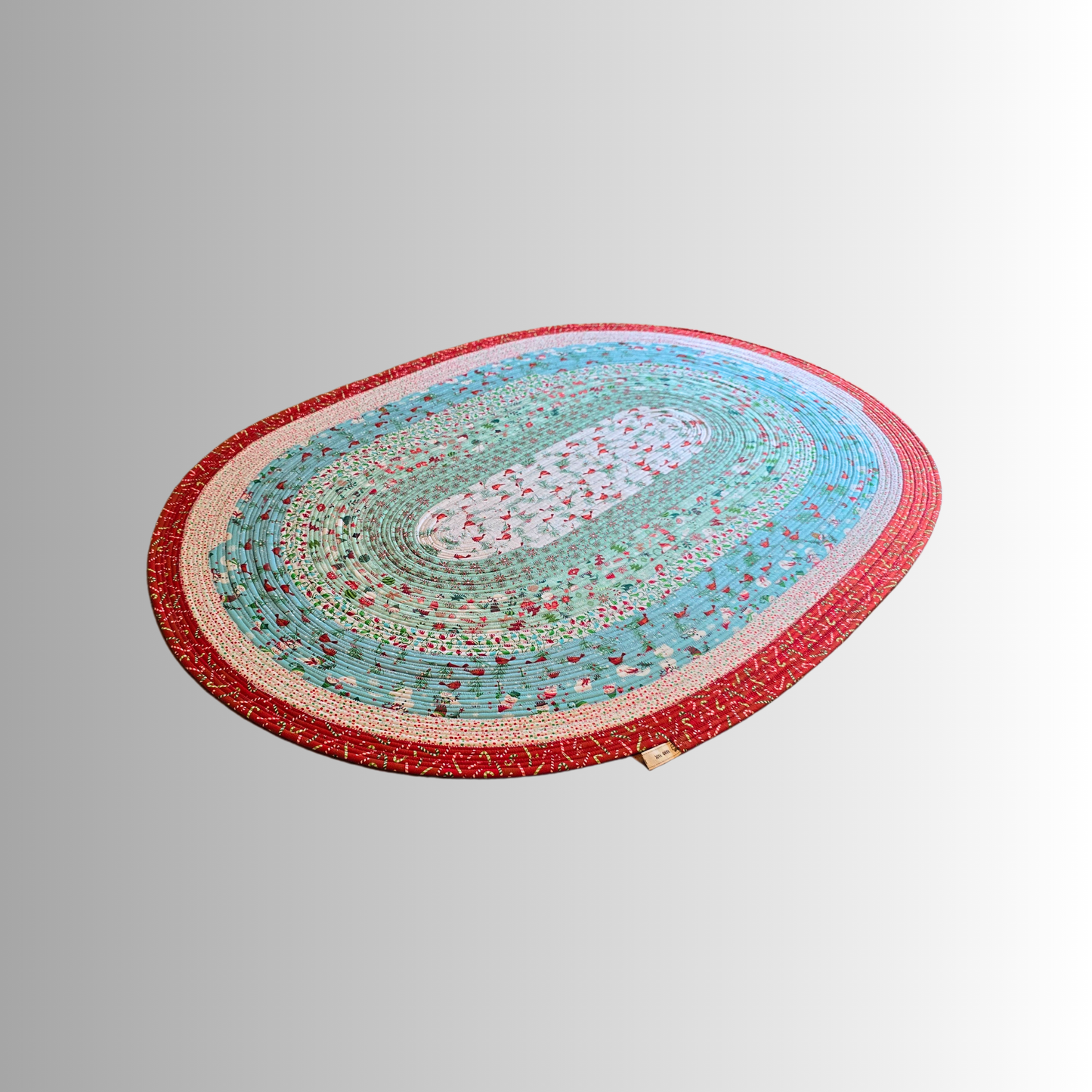 Cozy Christmas Holiday Handmade Oval Jelly Roll Rug