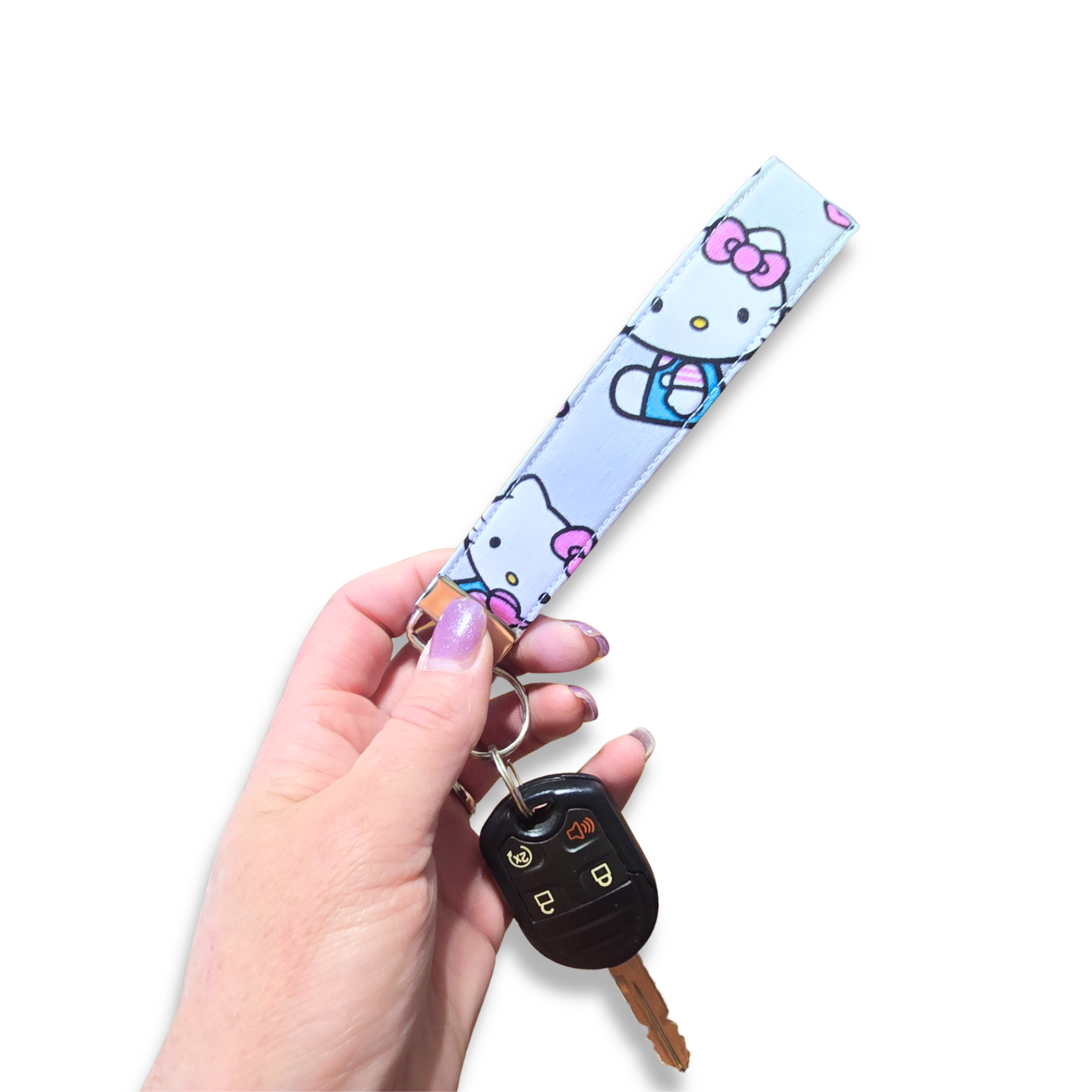 Hello Kitty Cute Keychain Fob Wristlet in Light Grey