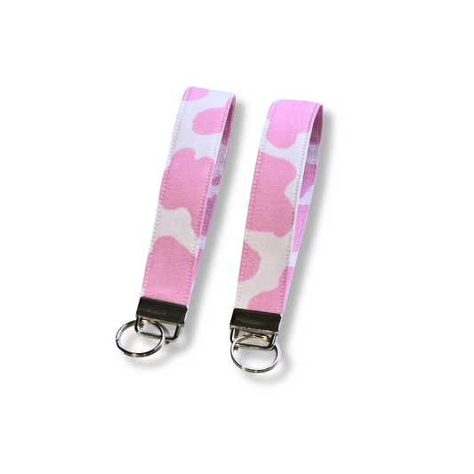 Cow Print Cute Keychain Fob Wristlet in Strawberry Pink