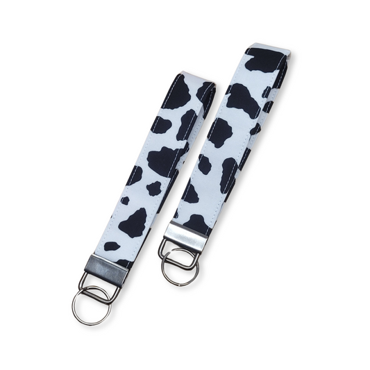Cow Print Cute Keychain Fob Wristlet in Black Spots