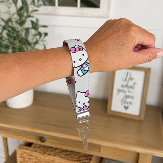 Hello Kitty Fabric Keychain Wristlet in Light Gray