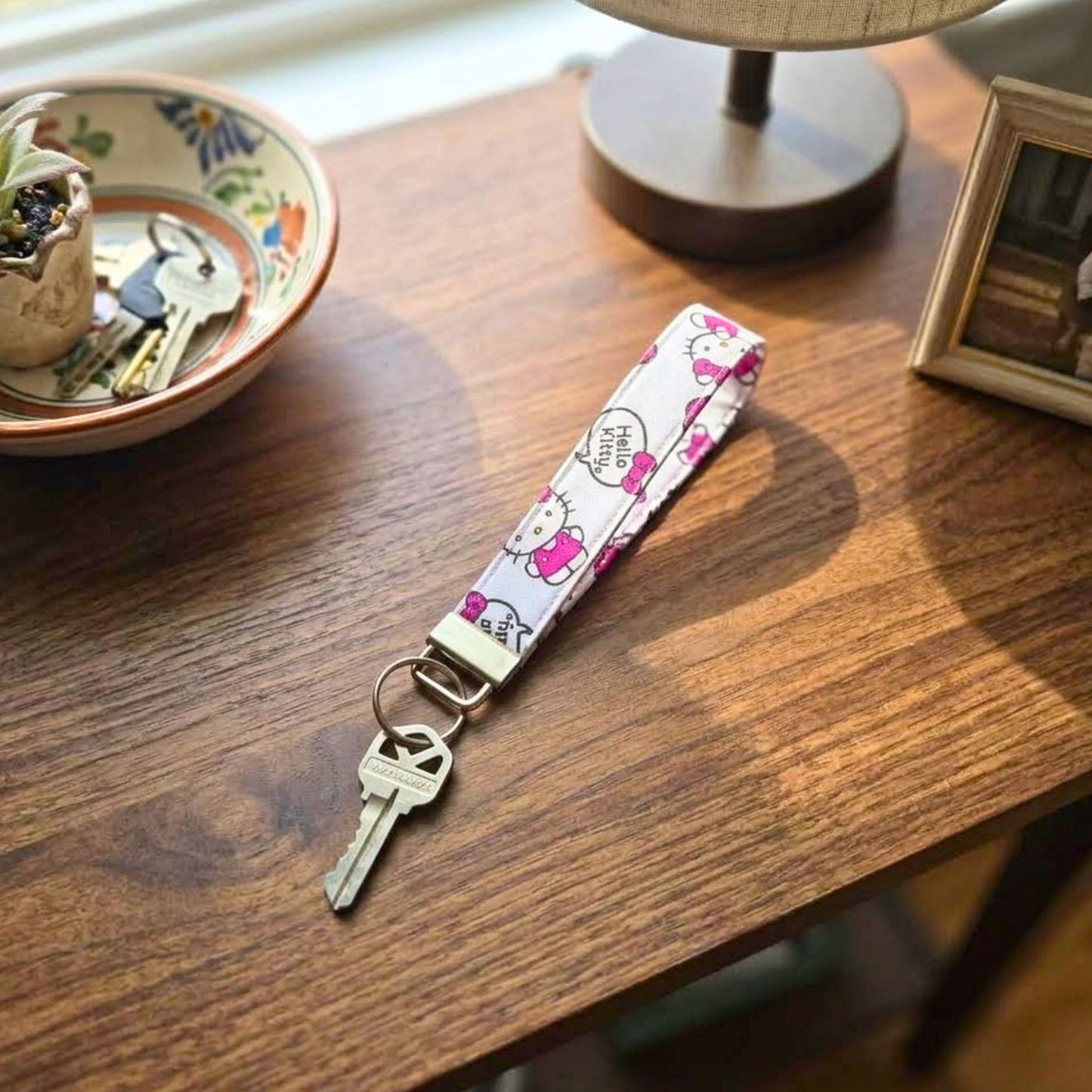 Hello Kitty Fabric Wristlet Keychain in Bold White