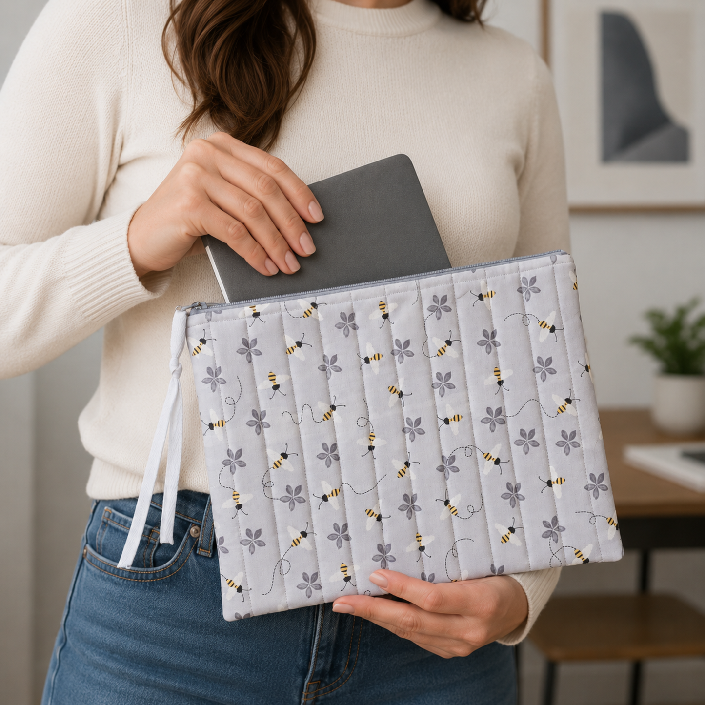 Bees Tablet / Book Sleeve with Matching Coin Purse Keychain