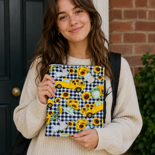 Sunflowers Composition Notebook Cover with Vintage Trucks