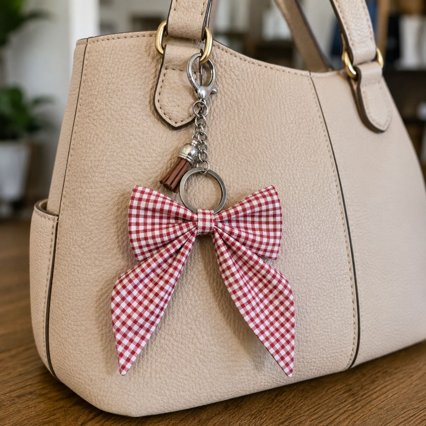 Bow Purse Charm in Country Red and Tan Gingham