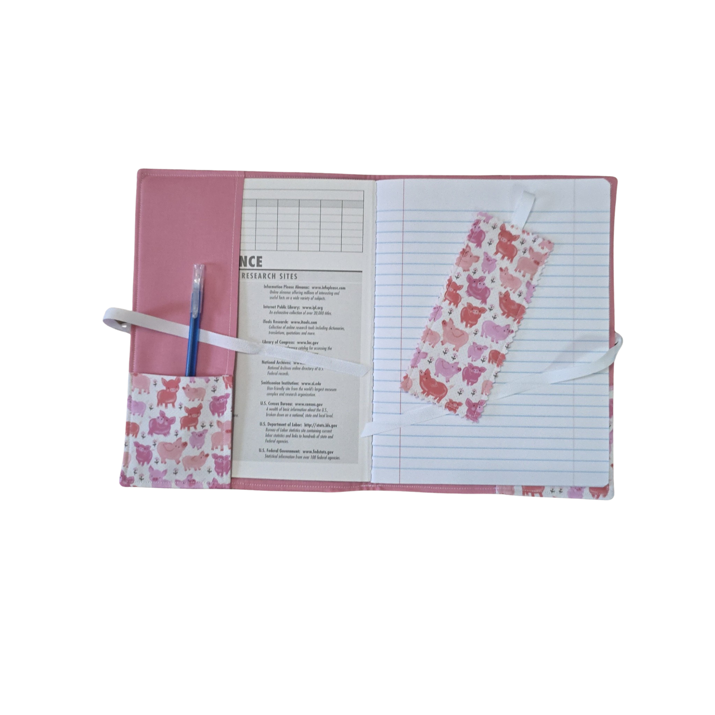 Pink Pig Composition Notebook Cover in Here Piggy Piggy Print