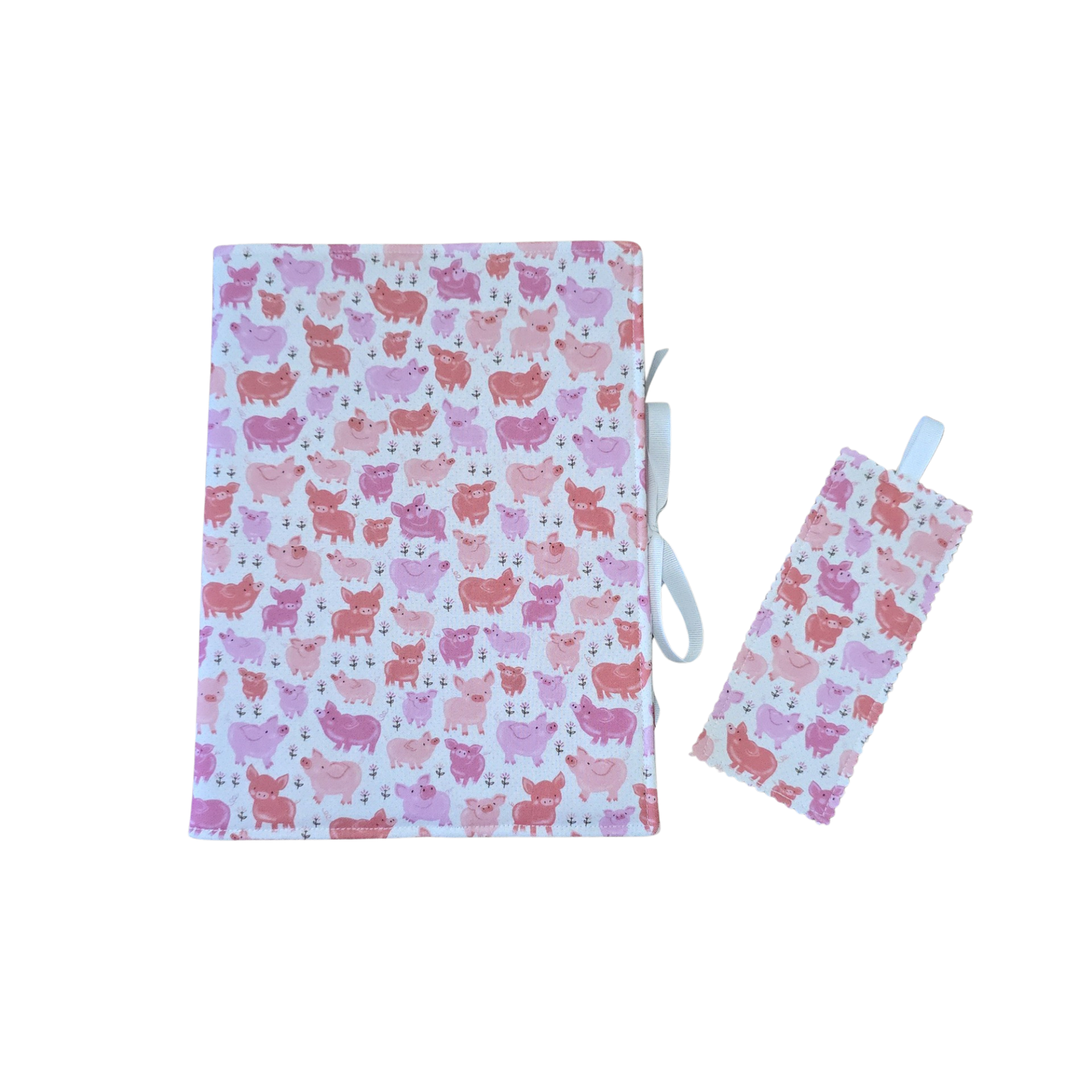 Pink Pig Composition Notebook Cover in Here Piggy Piggy Print