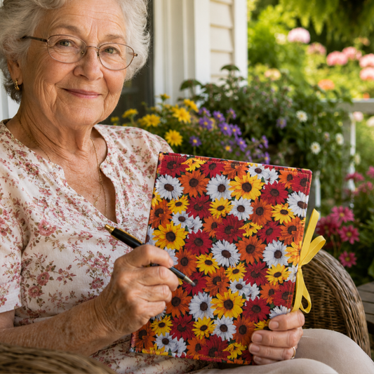 Daisy Composition Notebook Cover in Vibrant Red / Orange