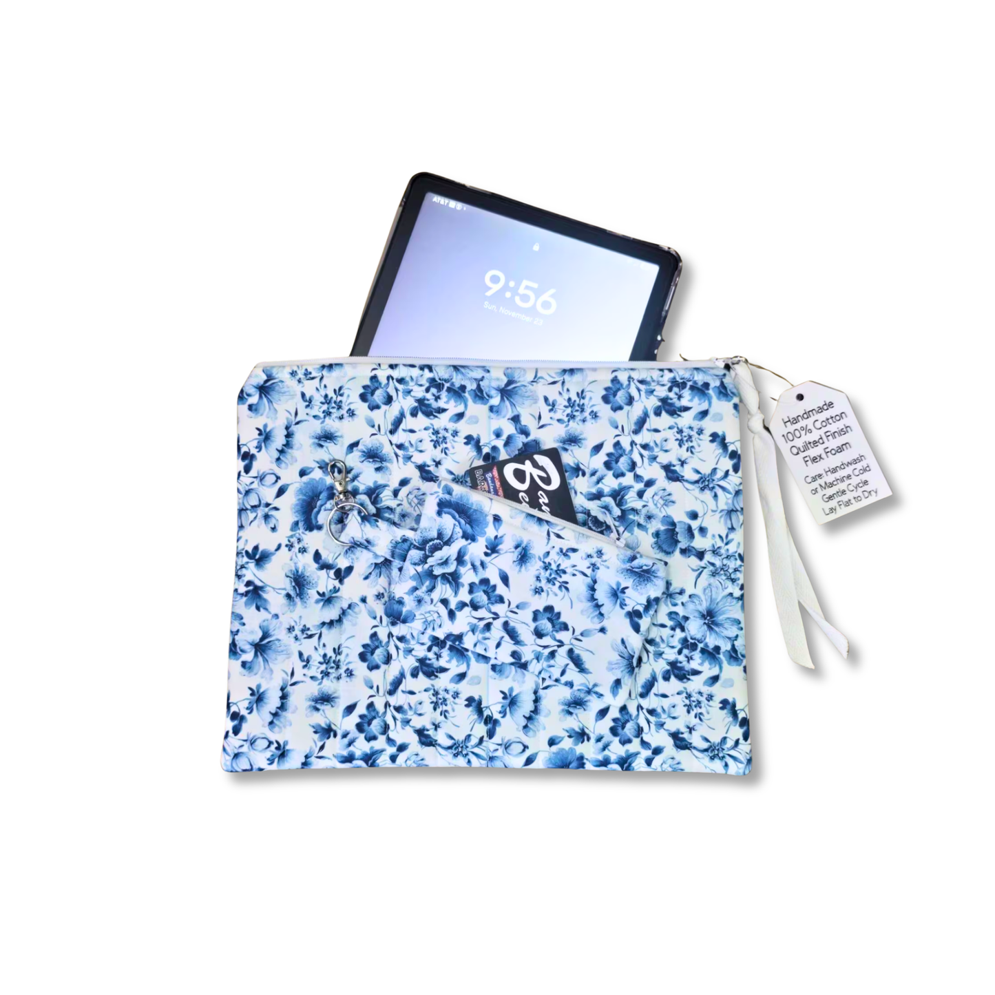 Victorian Blue Tablet / Book Sleeve with Matching Coin Purse Keychain