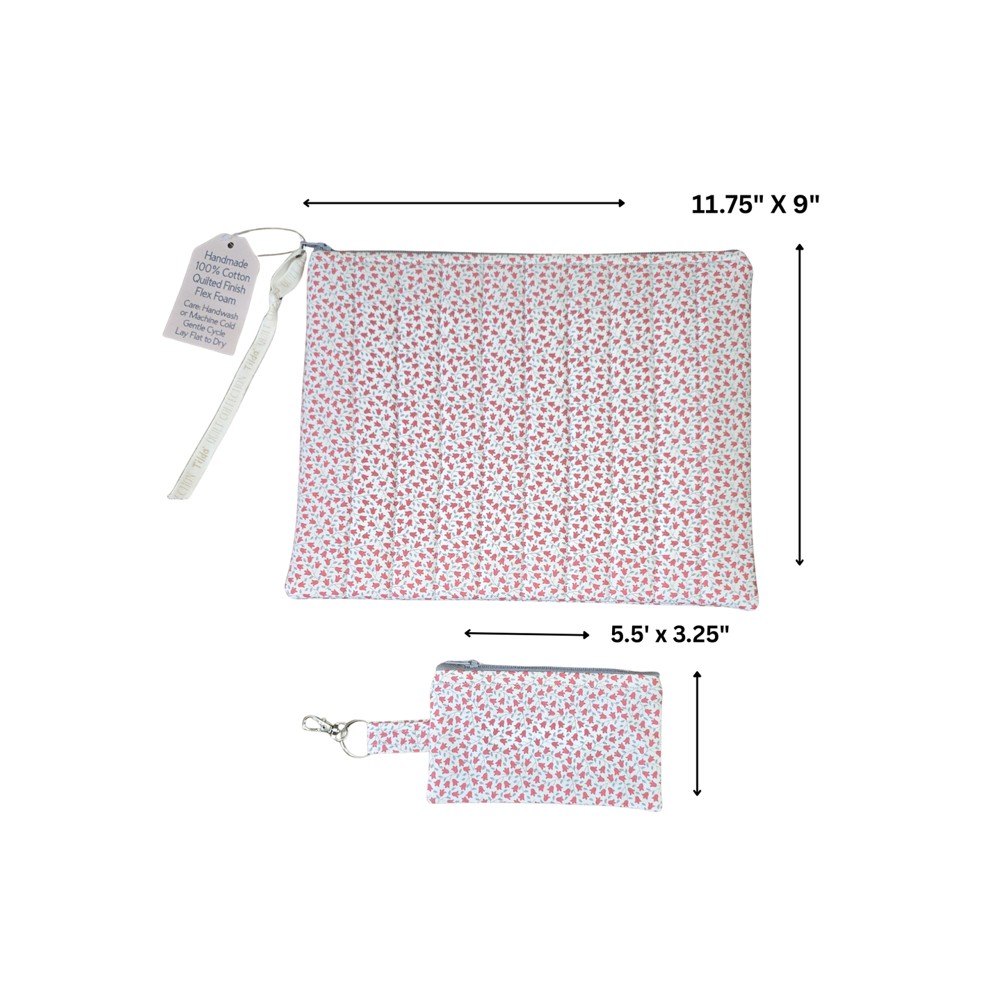Red Calico Floral Tablet / Book Sleeve with Matching Coin Purse Keychain - Tilda Collection