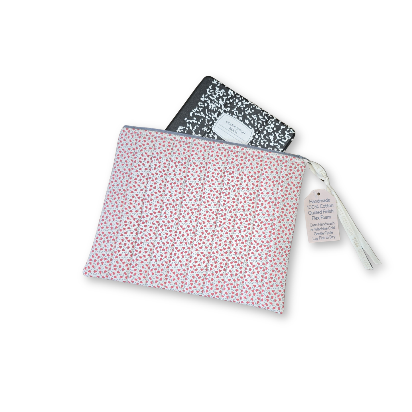 Red Calico Floral Tablet / Book Sleeve with Matching Coin Purse Keychain - Tilda Collection