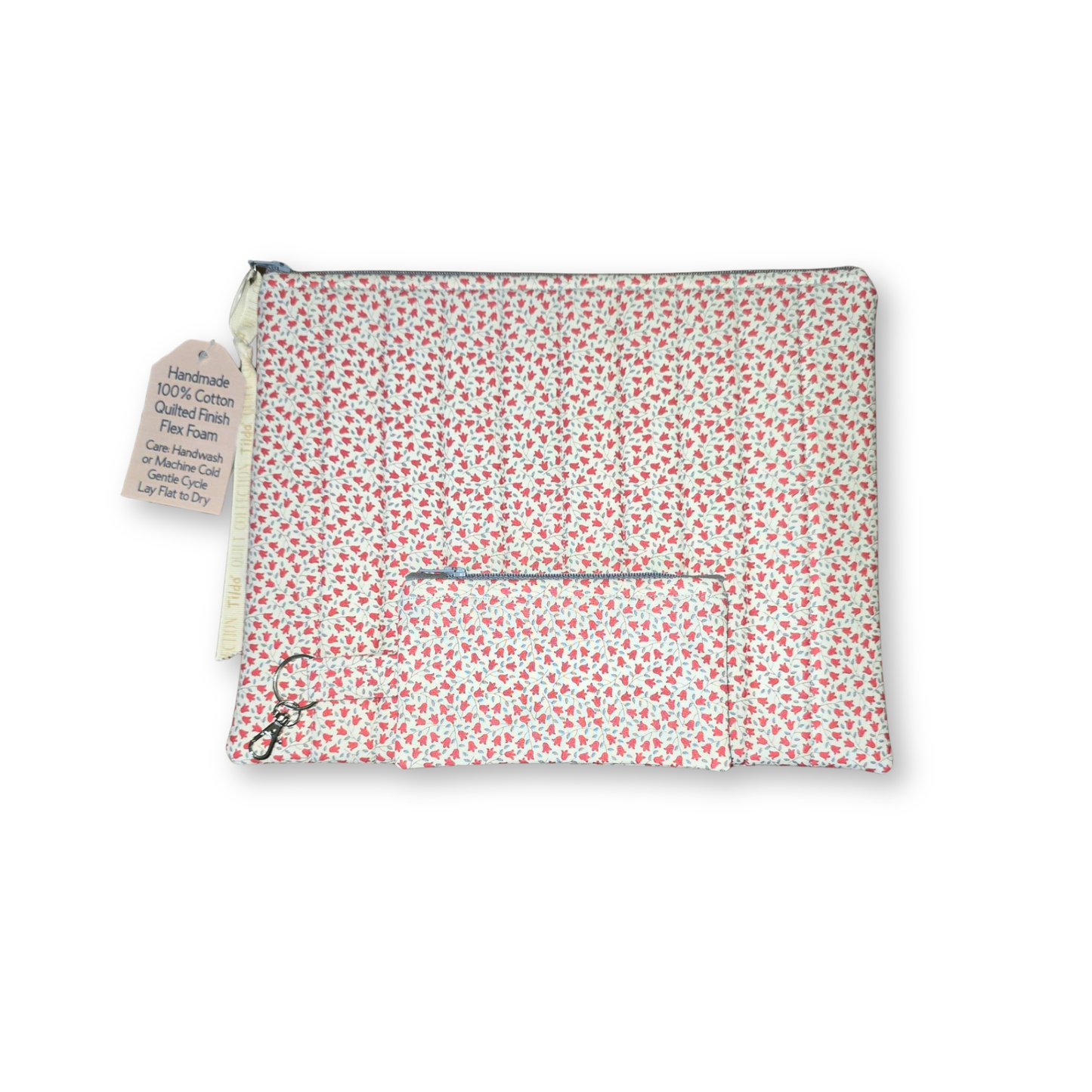 Red Calico Floral Tablet / Book Sleeve with Matching Coin Purse Keychain - Tilda Collection