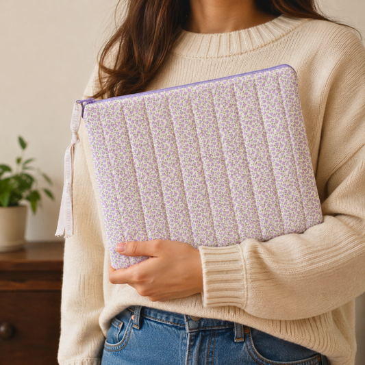 Lilac Calico Floral Tablet / Book Sleeve with Matching Coin Purse Keychain - Tilda Collection