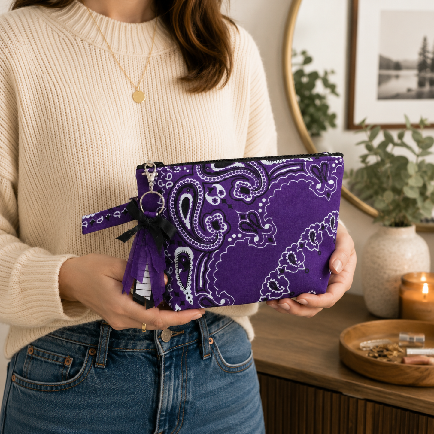 Purple Bandana Zipper Bag with Boxed Corners - Makeup/ Travel Bag