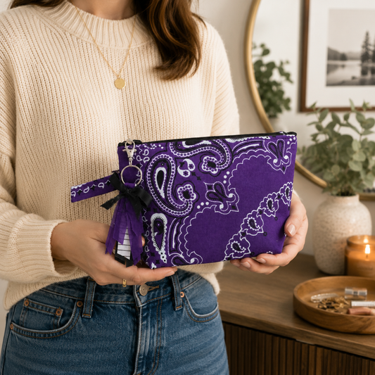 Purple Bandana Zipper Bag with Boxed Corners - Makeup/ Travel Bag