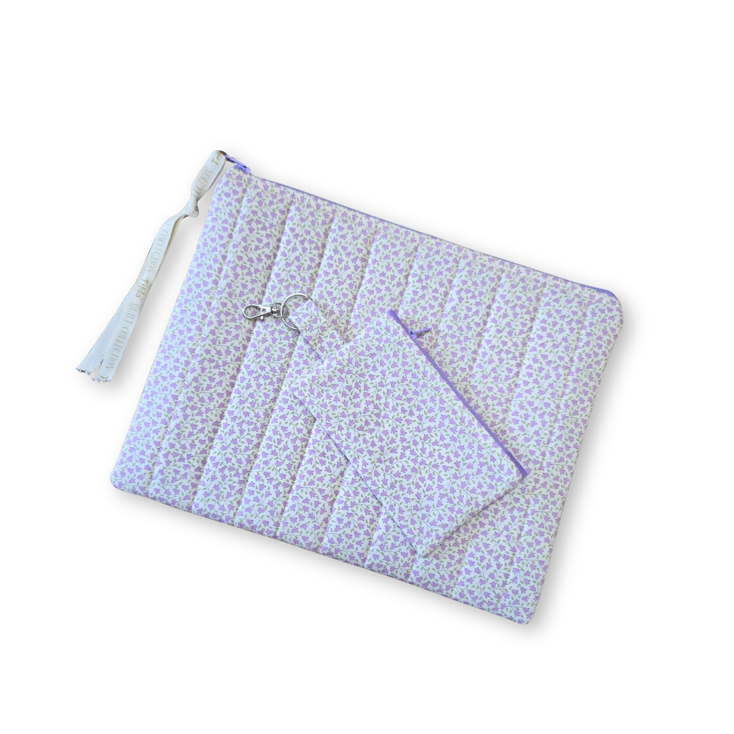 Lilac Calico Floral Tablet / Book Sleeve with Matching Coin Purse Keychain - Tilda Collection