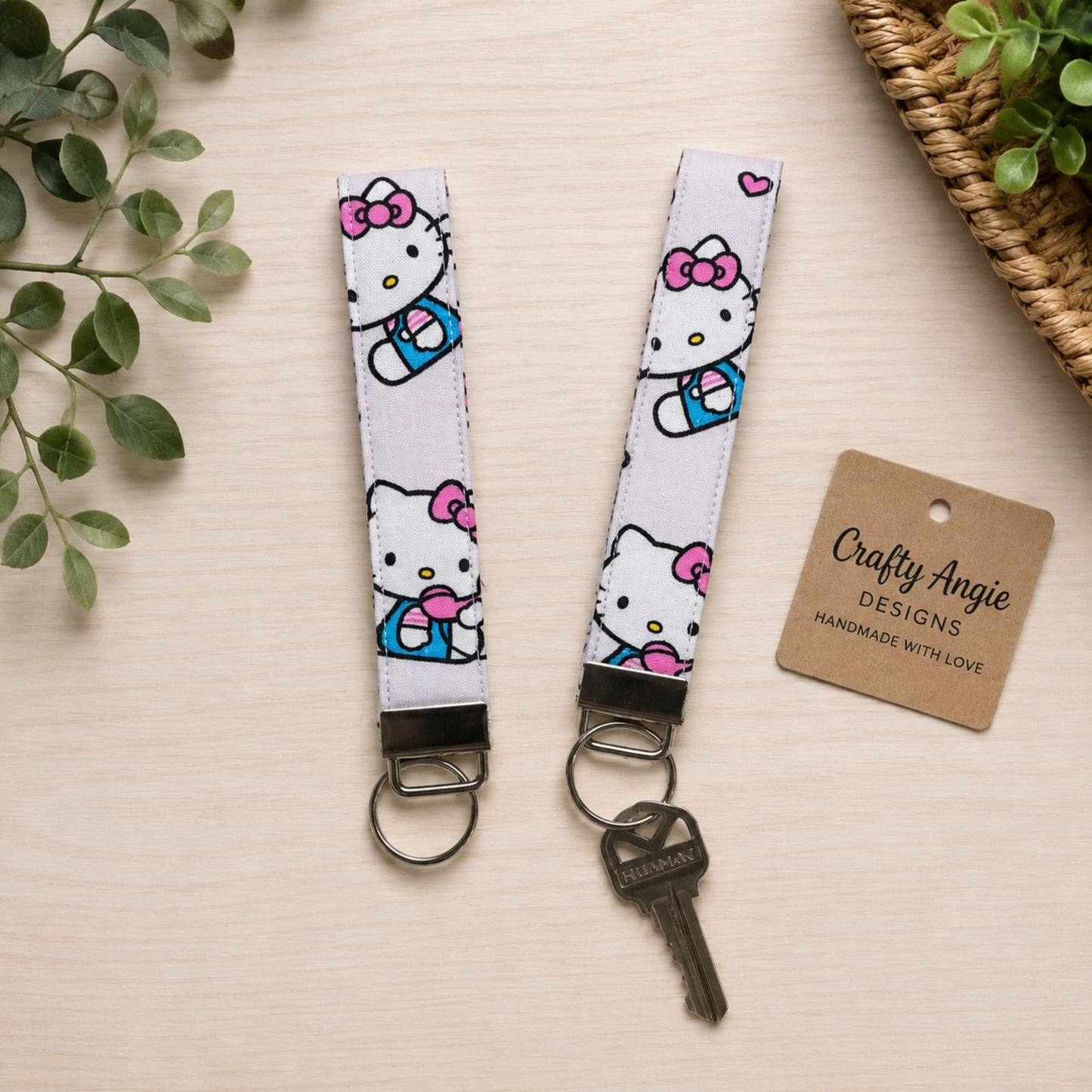 Hello Kitty Fabric Keychain Wristlet in Light Gray