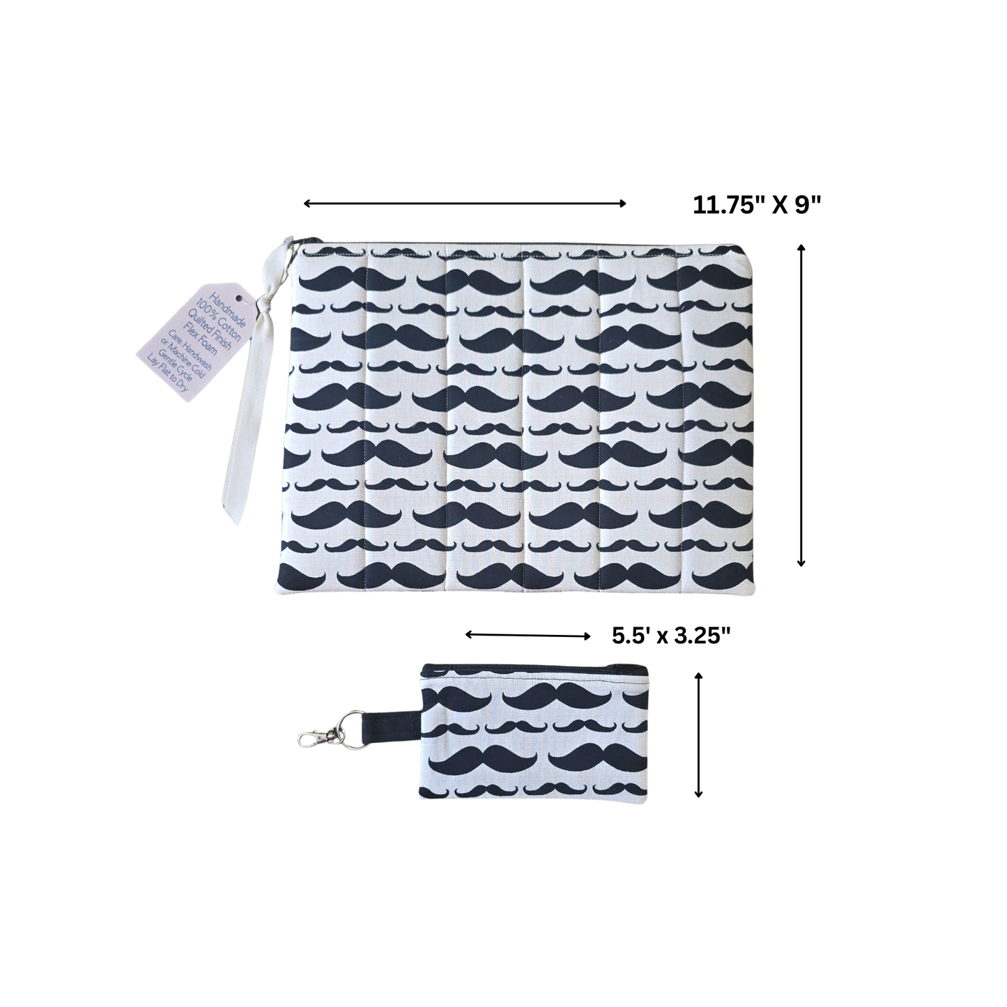 Mustache Tablet / Book Sleeve with Matching Coin Purse Keychain