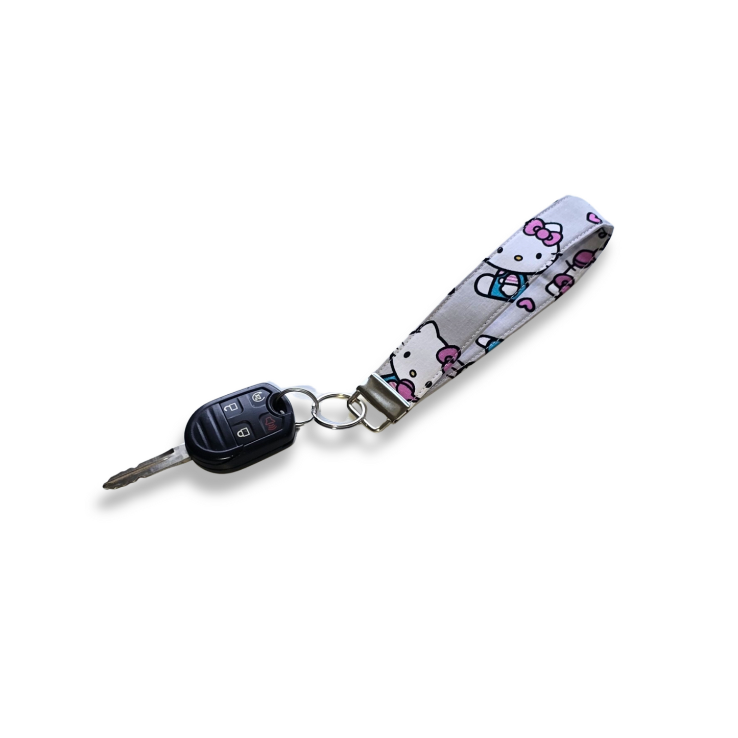 Hello Kitty Cute Keychain Fob Wristlet in Light Grey
