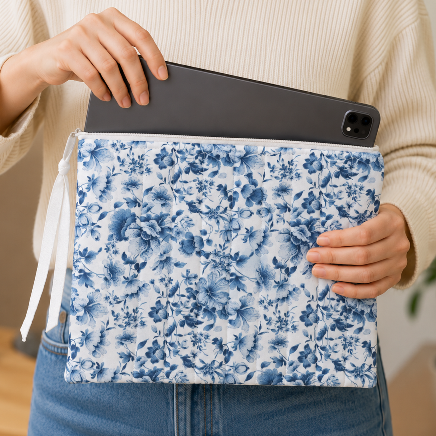Victorian Blue Tablet / Book Sleeve with Matching Coin Purse Keychain