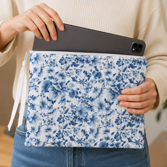 Victorian Blue Tablet / Book Sleeve with Matching Coin Purse Keychain