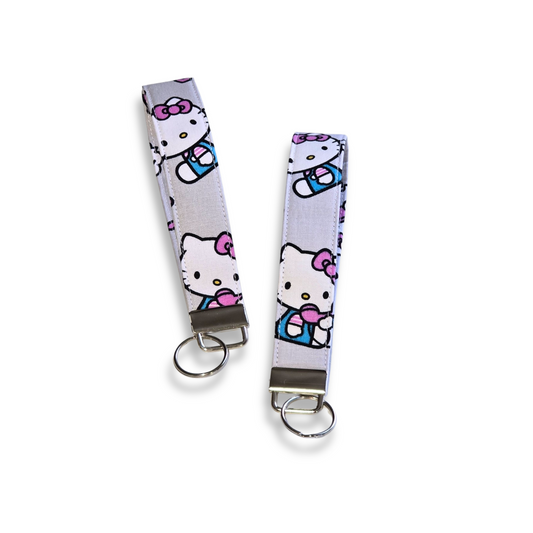 Hello Kitty Cute Keychain Fob Wristlet in Light Grey