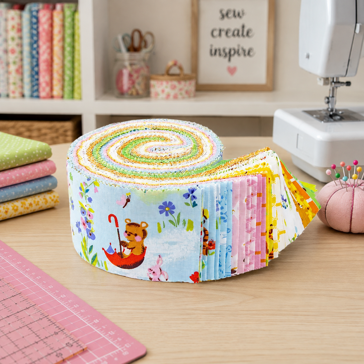 100 Aker Woods Fabric Pooh Bear Jelly Roll by Jill Howarth - Rolie Polie