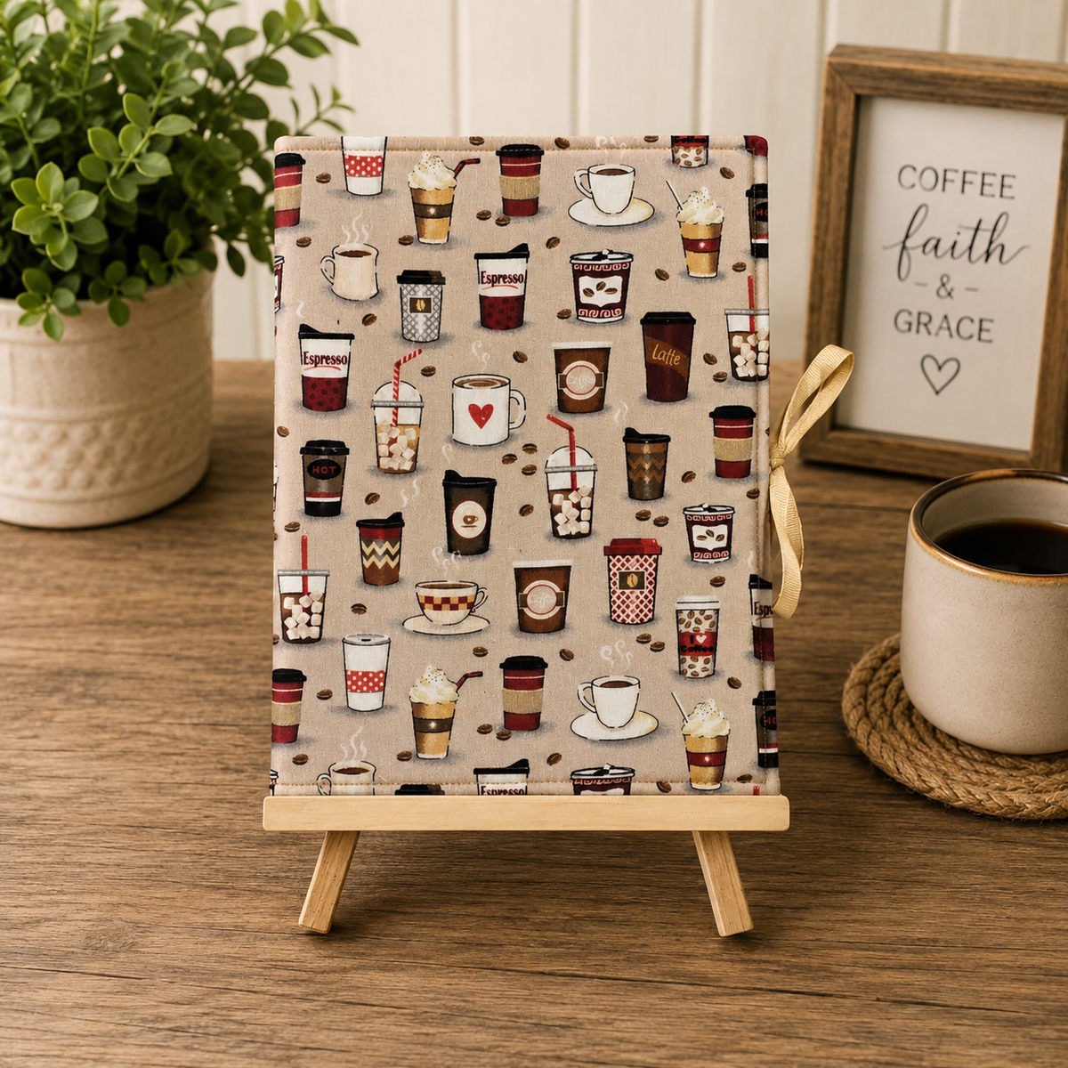 Coffee Lover Composition Notebook Cover in Tan Latte Print