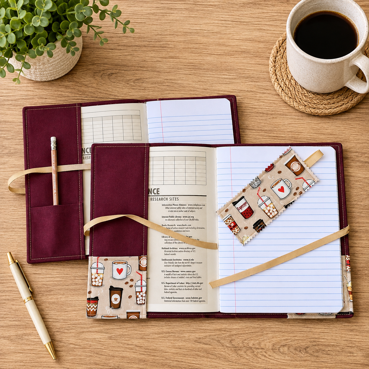Coffee Lover Composition Notebook Cover in Tan Latte Print