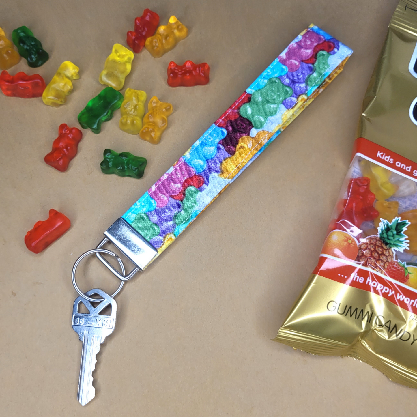 Gummy Bear Keychain, Fabric Candy Wristlet Keychain Strap for Keys, Gummy Candy Lover Keyring