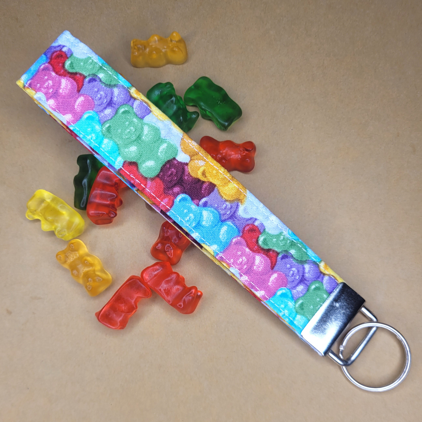 Gummy Bear Keychain, Fabric Candy Wristlet Keychain Strap for Keys, Gummy Candy Lover Keyring