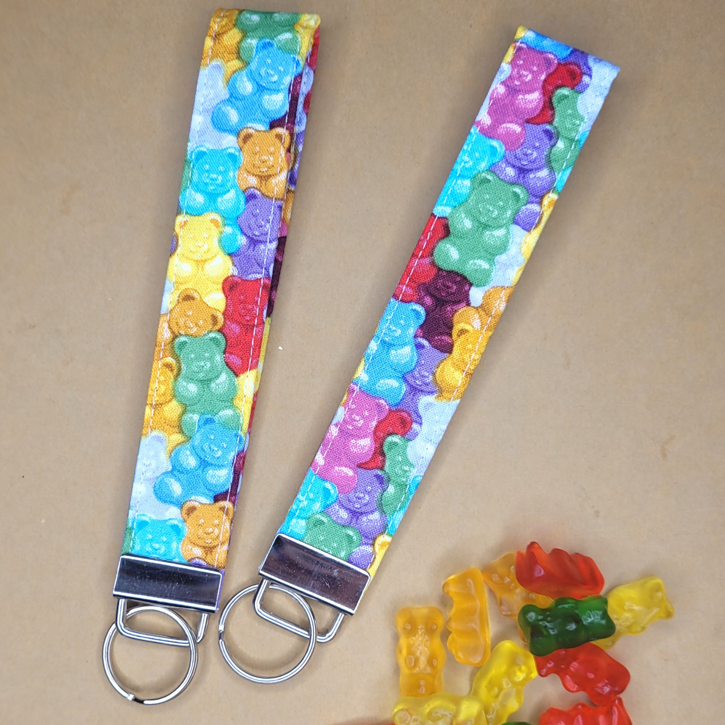 Gummy Bear Keychain, Fabric Candy Wristlet Keychain Strap for Keys, Gummy Candy Lover Keyring